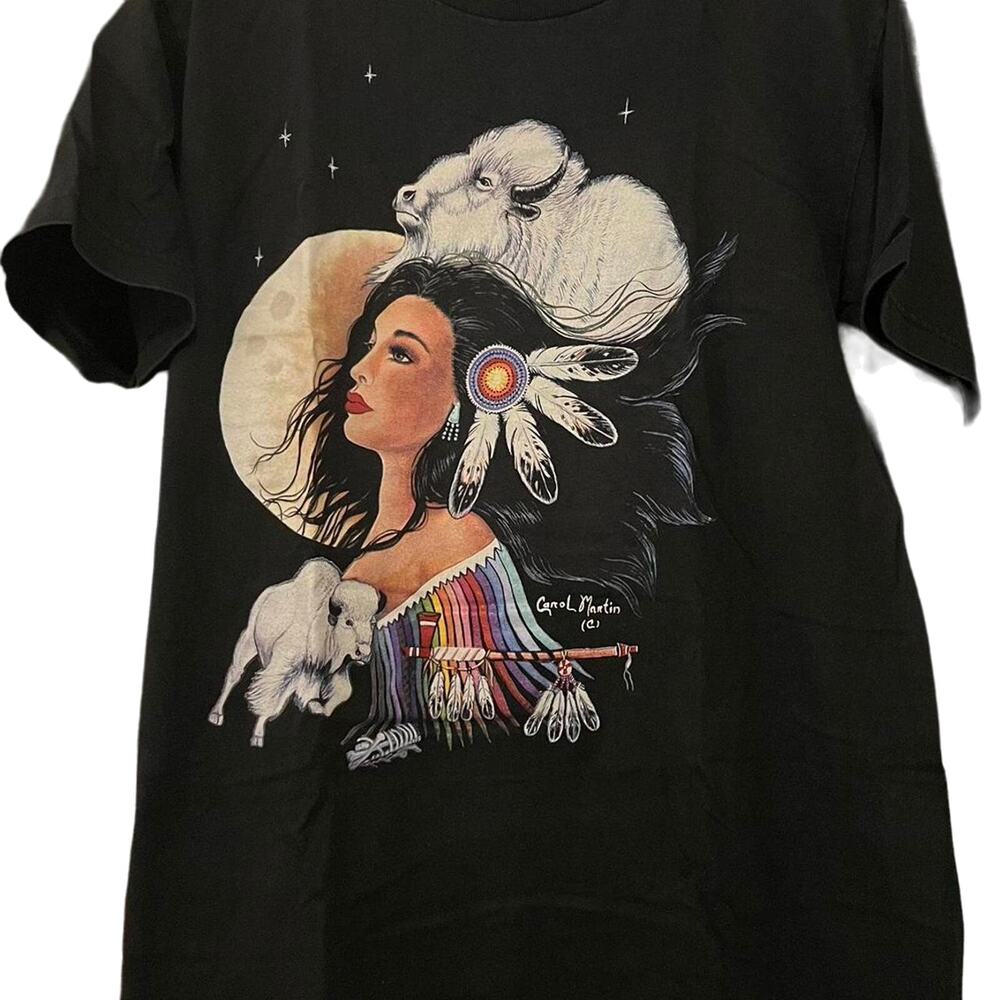 Vintage 90s Native Woman Buffalos Carol Martin Single Stitch Shirt Adult Medium